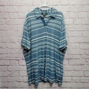 VTG Woolrich Teal White Striped Polo Shirt Mens XXL Preppy‎ Skater Streetwear